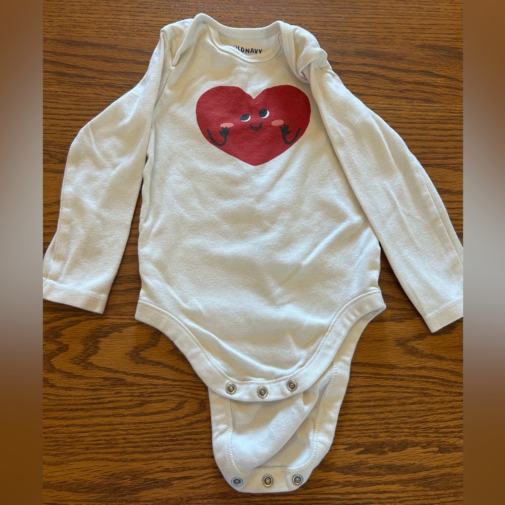 Old Navy White & Red Heart Kids Onesie